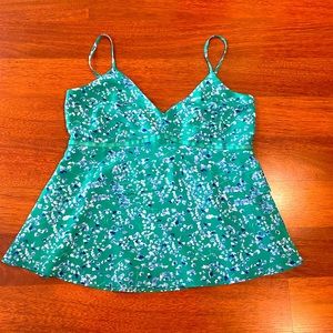 NWOT Banana Republic Tiered Spaghetti Strap Floral Green Blouse small